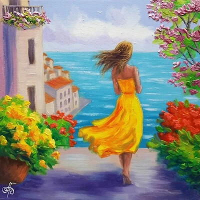 Original Woman Seaside Decor Hand Painted Artwork Gift Wall Art Ukrainian Artist - Image 1 of 4