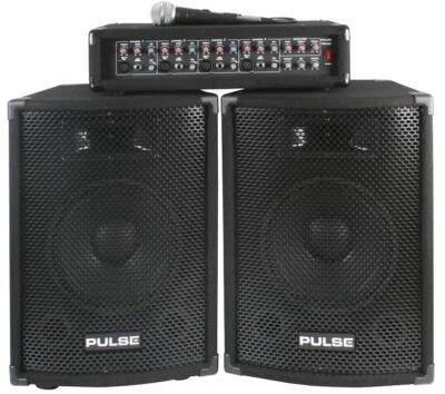 200W DJ PA-System Kit Paket Lautsprecher Mixer Verstärker Mikrofonkabel PULSE - Bild 1 von 4