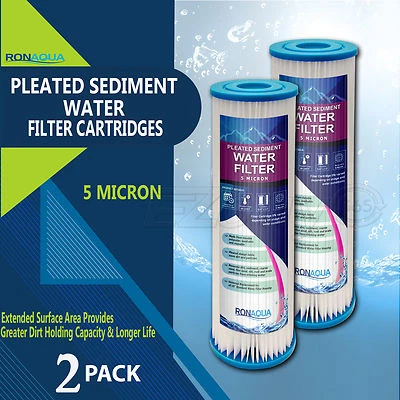 Pleated Sediment Water Filters 2 Washable 5 Micron Cartridges 9.87"x 2.5  - Image 1 of 4