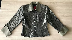 JS Collection Gorgeous Womens Gold Taupe Beaded Leaf Fall Holiday Jacket Sz 6 - Picture 1 of 8