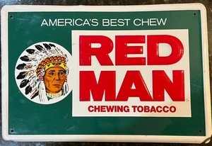 Vintage Red Man Chewing Tobacco Metal Sign 18x12 - Picture 1 of 9