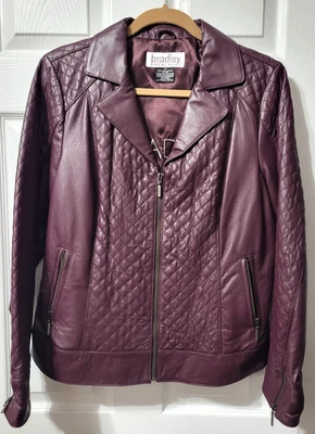 Bradley Bayou Womens Burgundy Leather Quilted Full-Zip Motorcycle Jacket Medium - Image 1 of 4