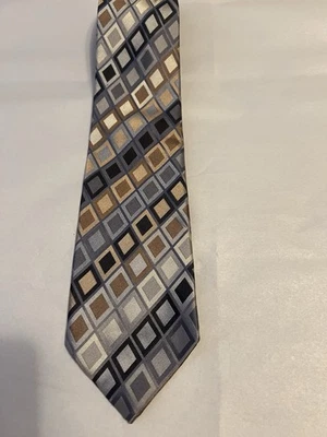 Elegant Diamond Pattern Tie in Black, Gray, and Brown DESANTIS COLLECTION - Image 1 of 4
