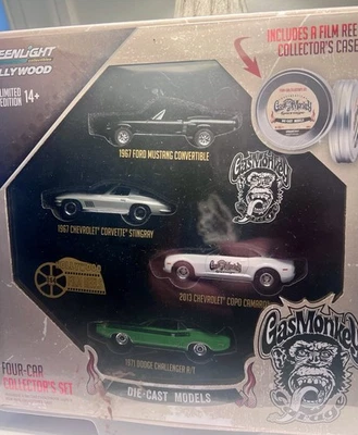 Juego de 4 coleccionistas de autos Gas Monkey Garage Greenlight Hollywood + estuche de carrete de película Sr.3 Foto 1 de 2
