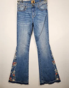 Driftwood Farrah Damen Schlagjeans Blumen bestickt helle Waschung Größe 27 - Bild 1 von 10