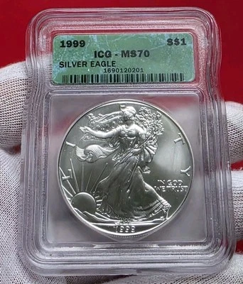 Moneda American 1999 1 troy oz .999 plata fina águila - ICG MS 70 - ¡Fecha clave! RARO Foto 1 de 4