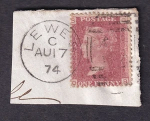 GB QV 1d penny red pl.170 OB on piece LEWES cancel - Picture 1 of 2