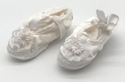 Gold Bug Infant Baby or Doll White Shoes Baptism Wedding Sole is 3 1/2 inches - Image 1 of 4