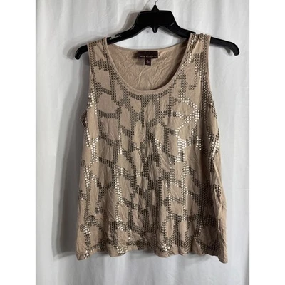 Camiseta sin mangas Dana Buchman para mujer lentejuelas patrón geométrico beige sin mangas talla L Foto 1 de 4