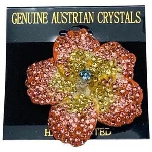 Pink Icy Austrian Crystal Flower Brooch 2" Pendant Cottagecore 2 - Picture 1 of 10