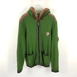 Spieth & Wensky Strickjacke Damen XL Grün Braun Zip Hoodie Wolle Grobstrick - Bild 1 von 9