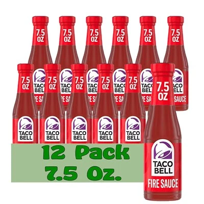 Paquete de 12 botellas de vidrio para salsa de fuego Taco Bell de 7,5 oz condimento de comida mexicana picante Foto 1 de 4
