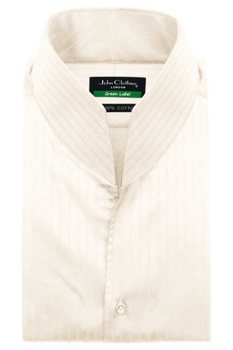 OFF WHITE Camicia elegante panna bianco sporco spille righe uomo alta 3'' aperta senza bottoni colletto a V