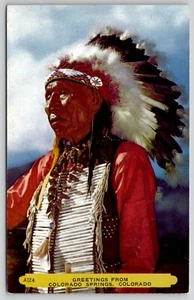 Colorado Springs COLORADO SALUDO DE Tarjeta Rembrante Indio Americano POSTAL - Imagen 1 de 2