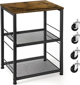 Mesa auxiliar industrial de mesita de noche con estante de almacenamiento mesa auxiliar de granja marrón - Imagen 1 de 8