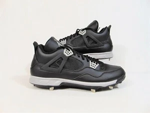 Nike Air Jordan Retro 4 Black Grey Baseball Metal Cleats Sz 16 NEW 807710 010 - Picture 1 of 6