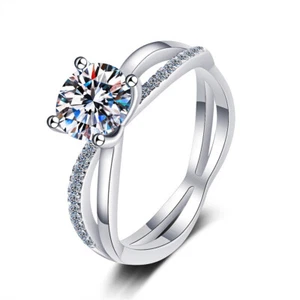 Anillo de compromiso de diamantes moissanita 1 quilate gris acabado oro blanco 14K plata - Imagen 1 de 10