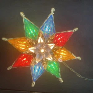 Christmas Tree Ornament Top Star with cord Red Blue Yellow Lights up - Picture 1 of 3