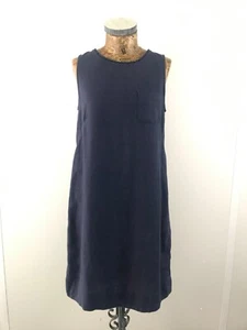 M&S DRESS 10 SHORT SHIFT Navy Blue Button Up Spring Summer Casual Wear Linen - Picture 1 of 16
