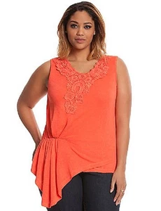 Lane Bryant orange asymmetrisch ärmellos Häkelspitze Schößchen V-Ausschnitt Top 22/24  - Bild 1 von 5