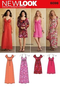 NEW LOOK 6096 MISSES' DRESSES Sewing Pattern Sizes 4 - 16 Short or Long 4 Styles - Picture 1 of 7