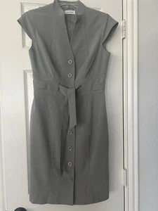 Calvin Klein Belted Sheath Dress Grey Sleeveless Button Up Sz 4 - Picture 1 of 9