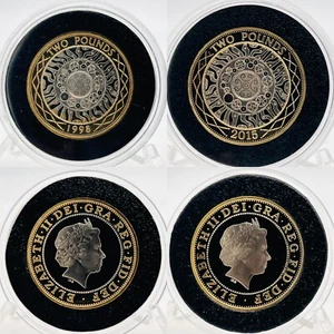 1998 & 2015 Proof £2 Coin Technology La prima e ultima edizione del 4 ° ritratto EiiR - Foto 1 di 5