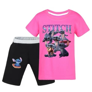Boys Girls Stitch Cartoon Graphics Printed T-Shirts Set Shirt Tops Tees Outfit - Picture 1 of 22