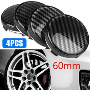 4Pcs Carbon Fiber Wheel Hub Center Covers 60mm Replace Rim Caps Black Universal - Picture 1 of 15