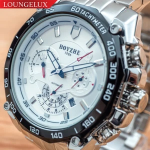 Herren Silber Armee Automatik Mechanische Uhr Leuchtend Weiß Zifferblatt Edelstahl - Bild 1 von 12