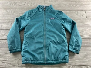 Patagonia Teal Reversible Coat Jacket Large Kids Mock Neck Full Zip Pockets - Picture 1 of 12