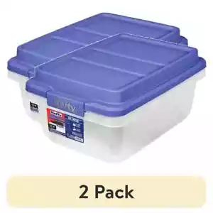 Hefty 18 Quart Clear Plastic Storage Bin with Blue HI-RISE Lid Pack of 2 - Picture 1 of 10