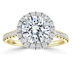 Round Diamond Halo Engagement Ring Lab Grown Diamond 14K Yellow Gold - Picture 1 of 8