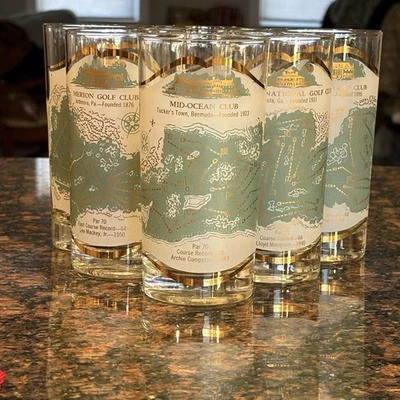 Juego de 6 vasos de vidrio altos vintage de los años 50 para campo de golf vaso de registro cóctel Foto 1 de 4