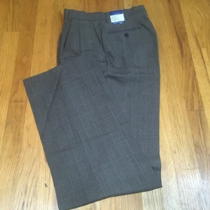 PANTALONE ABITO 32 X 34 TOWNCRAFT PLISSETTATO DAVANTI MISTO LANA PETTINATO - PLAID MARRONE - NUOVO CON ETICHETTE - Foto 1 di 4