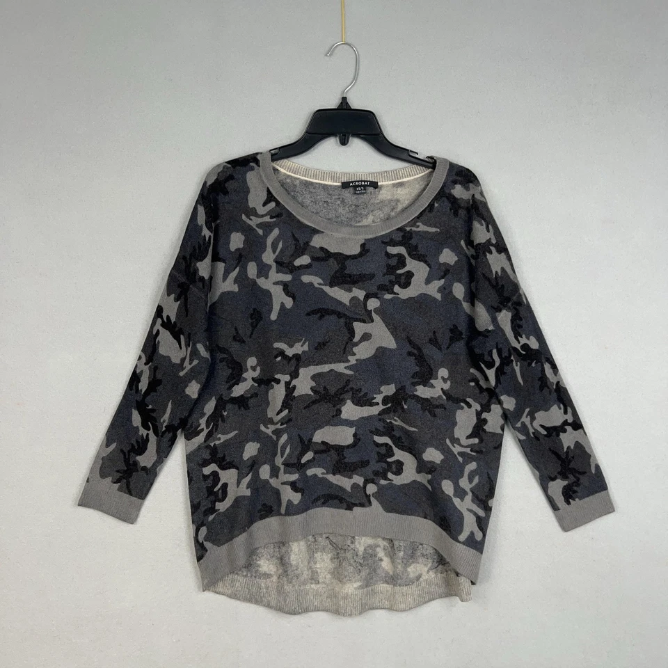 Suéter Acrobat Para Mujer XS/S Gris Camuflaje Lana Mezcla Cachemira Cuello Redondo Pullover Foto 1 de 4