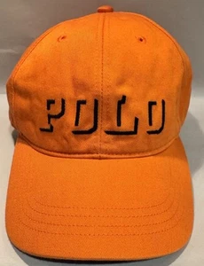 Vintage Orange Polo Ralph Lauren Hat, Capital Block Spell Out, Strap Back 1990s - Picture 1 of 14