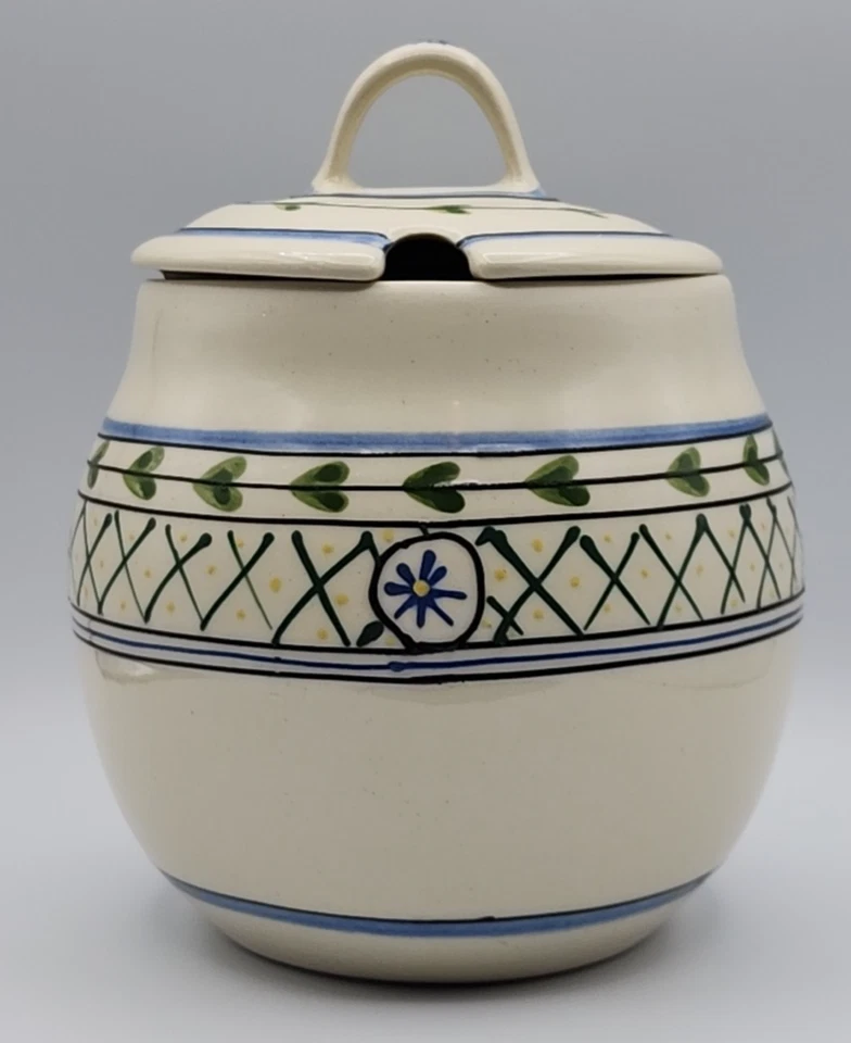 Tarro de galletas Hartstone Country Squire? ¿Bote? ca 8 1/2" Alto con Tapa LEER AZUL Foto 1 de 4