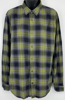 Camisa Vince Hombres Abotonada Grande Negra Verde A Cuadros Bajo Camisa Algodón Manga Larga Foto 1 de 4