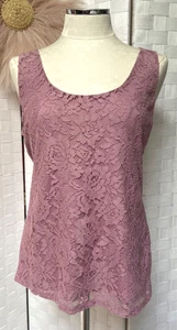 Ann Taylor Factory Lavendel ärmellos Blumen Spitze vorne U-Ausschnitt Größe M FX9 - Bild 1 von 10