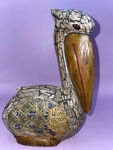 Vintage Hand Carved Wooden Pelican Folk Art Hand Painted Figurine - Picture 1 of 6