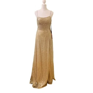 City Triangles Gold and Silver Evening Gown with Slit, Spaghetti Strap, Size 1 - Picture 1 of 14
