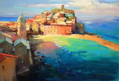 Vernazza Cinque Terre painting Original artwork Oil on canvas by S Chernyakovsky - Image 1 of 4