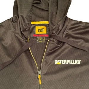 CAT Caterpillar Camo Hoodie Mens Workwear Hoodie Sz L Large Black Jacket - Picture 1 of 9