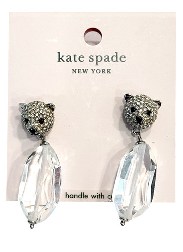 Orecchini goccia pietra vetro placcato argento ORSO POLARE AMICI ARTICI Kate Spade nuovi con etichette