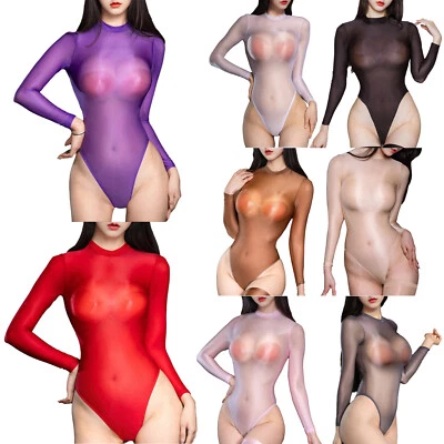 Mujeres Body Cuello Redondo Mono Manga Larga Leotardo Suave Mono Corte Alto Foto 1 de 4