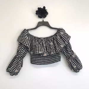Zara Floral Off the Shoulder Cropped Top Size Large - Picture 1 of 4