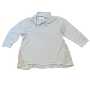 Túnica francesa con capucha y cuello de lavandería ribete de encaje manga enrollable beige cómoda talla 3XL - Imagen 1 de 7