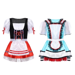 Kids Girls Bavarian Oktoberfest Costume Maid Dirndl Dress Cosplay Dress Up - Picture 1 of 36