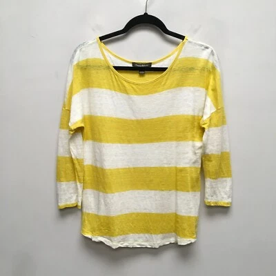 Blusa Tommy Bahama Mujer Blanca Amarilla Horizontal Rayas Manga 3/4 Cuello Redondo S Foto 1 de 4